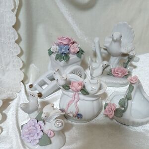 Porcelain Bird and Flower Figurines